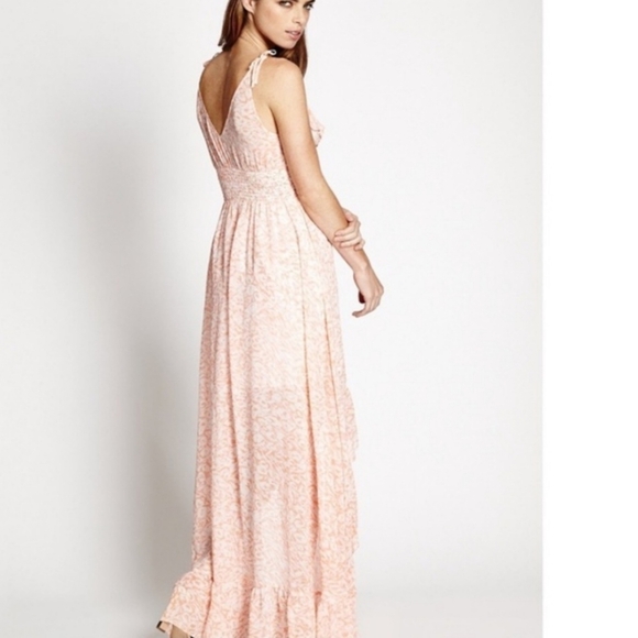 Guess Cottage Core Summer Dress Medium High Low Pink Maxi Dress NWT Flowy Boho - Picture 4 of 8